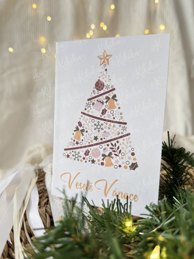 Vánoční přání - Stromečky - Motiv přáníčka: Zlato-šedý stromeček