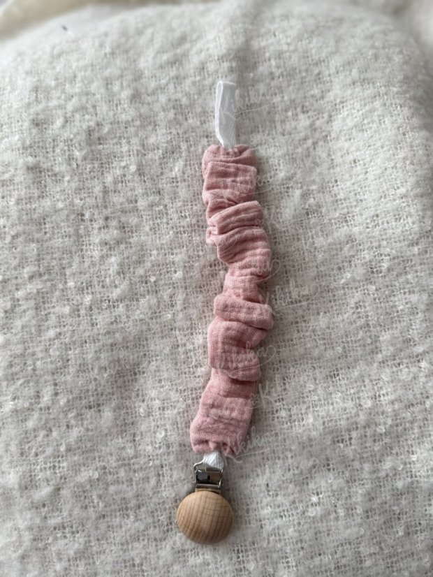 Klip na dudlík - šitý - Výběr látky: Růžová - mušelín