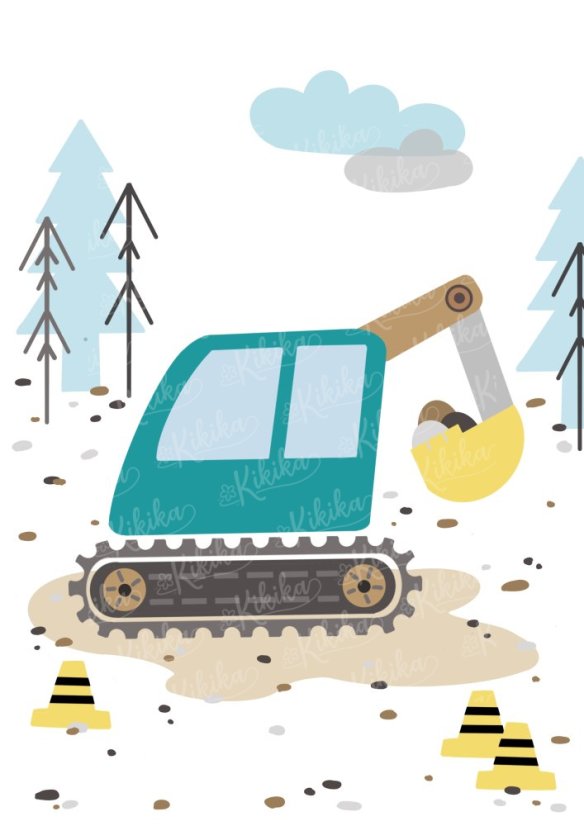 Plakát s ilustrací bagru v tyrkysových tónech. | KIKIKA
