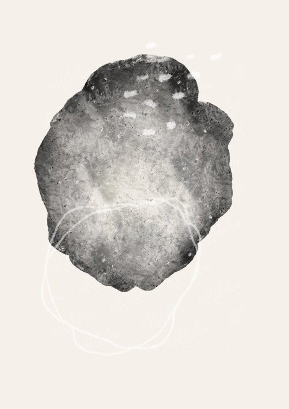 Akvarelový plakát s černou kruhovou skvrnou – jemná dekorace do ložnice od KIKIKA