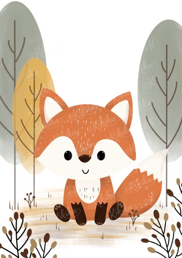 Plakát s ilustrací lišky v přírodních tónech. | KIKIKA