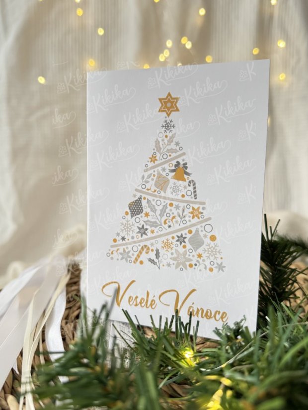 Vánoční přání - Stromečky - Motiv přáníčka: Zlato-šedý stromeček