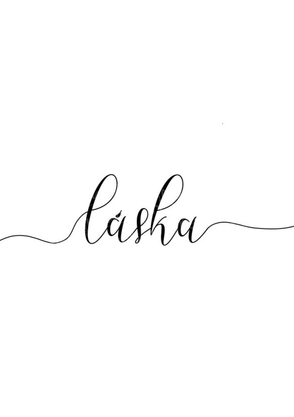 Minimalistický plakát s ručně psaným nápisem „Láska“ na bílém pozadí | KIKIKA