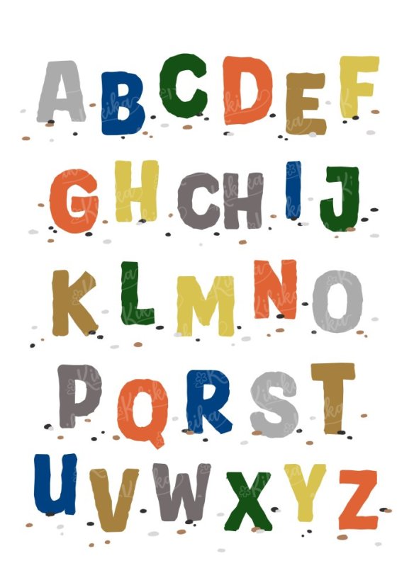 Plakát s abecedou v oranžových tónech. | KIKIKA