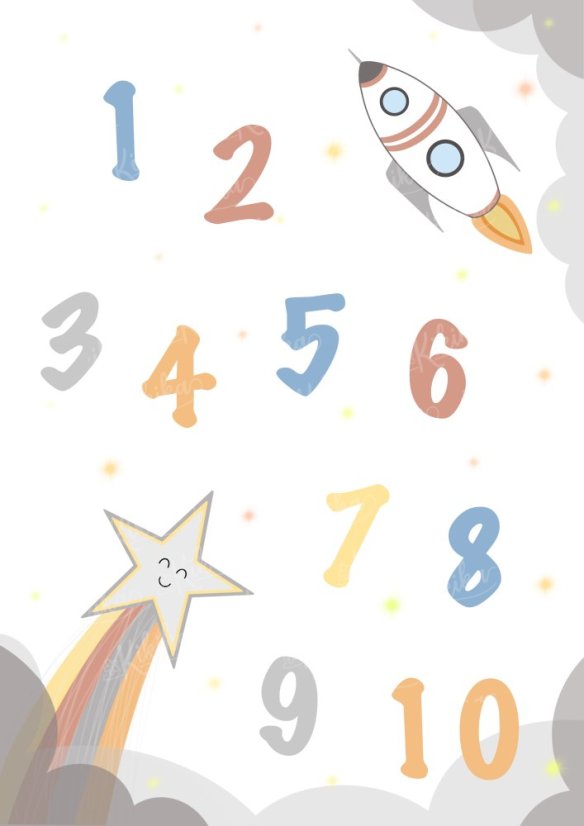 Plakát s čísly od 1 do 10 v modrošedých tónech. | KIKIKA