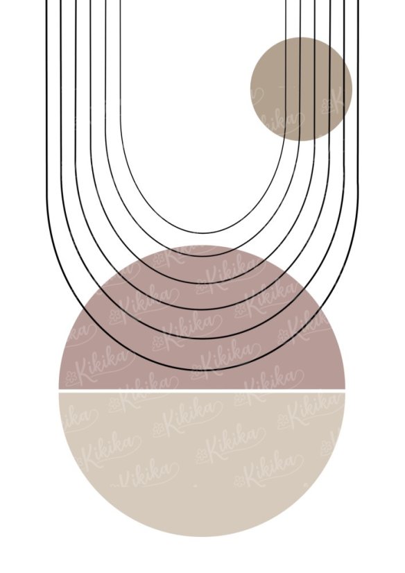 Minimalistický plakát s půlkruhy a obloukem ve starorůžové barvě v boho stylu | KIKIKA