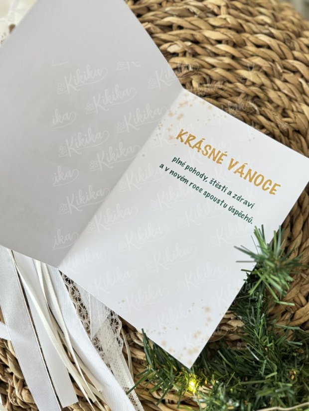 Vánoční přání - Zlatozelená - Motiv přáníčka: Chaloupka