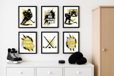 Dětský pokoj s hokejovou výzdobou – hokejové plakáty s motivy a citáty na stěně | Kikika