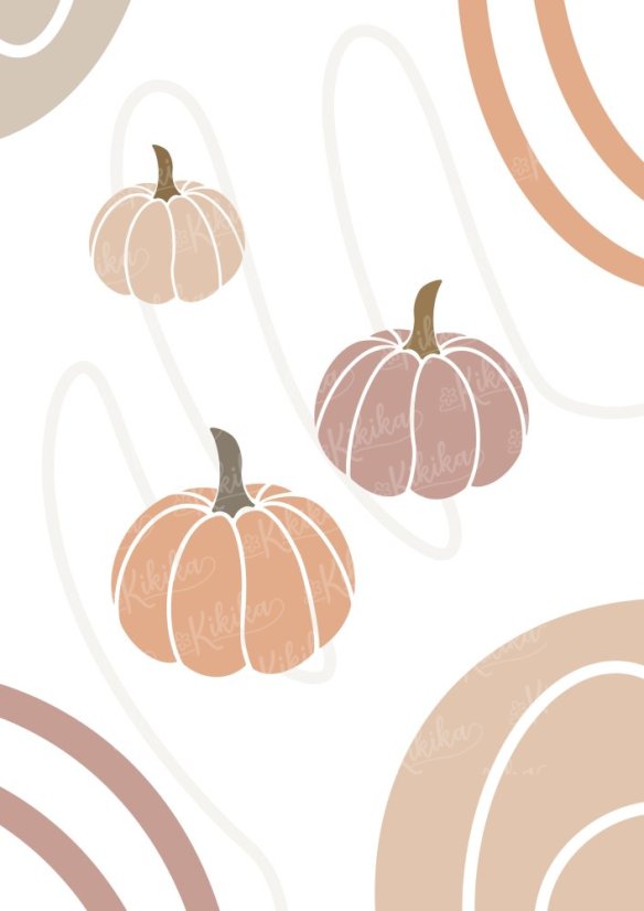 Minimalistický podzimní plakát se třemi stylizovanými dýněmi | KIKIKA