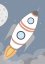 Plakát s ilustrací rakety letící vesmírem, doplněný o jméno dítěte v modrošedých tónech. | KIKIKA