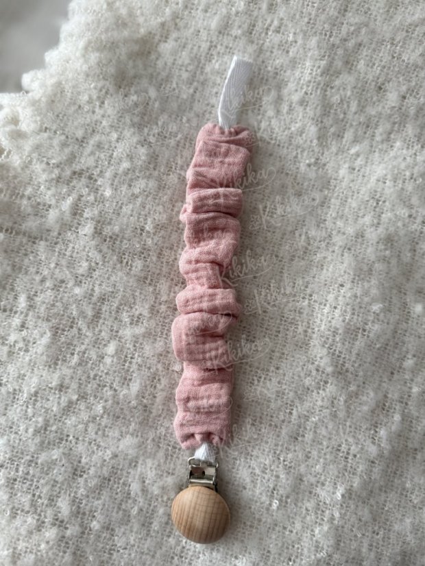 Klip na dudlík - šitý - Výběr látky: Růžová - mušelín