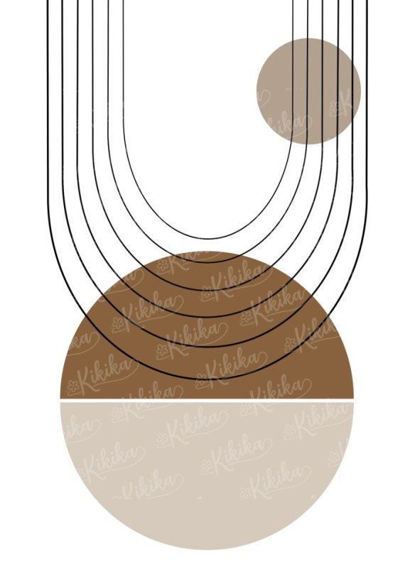 Minimalistický plakát s půlkruhy a obloukem v teplé hnědé barvě v boho stylu | KIKIKA