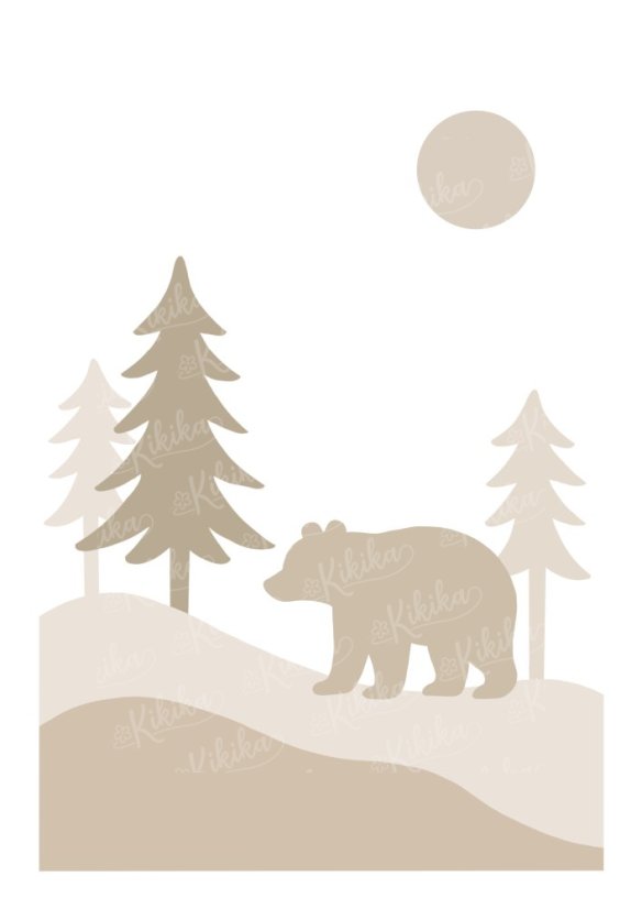 Kolekce dětských plakátů – Siluety v lese - Formát:: A3, Motiv:: Medvěd