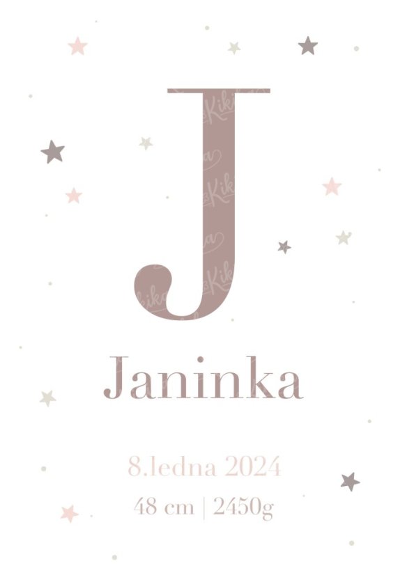 Personalizovaný dětský plakát s iniciálou a údaji o narození | KIKIKA