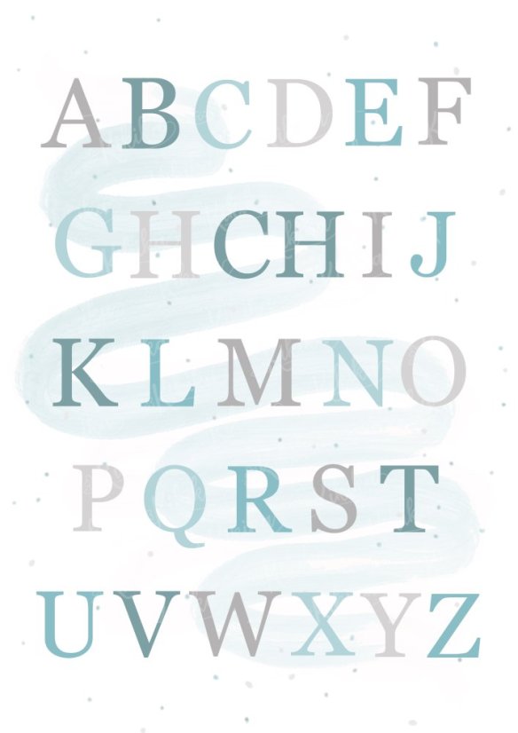 Mořský plakát s abecedou v modrých tónech. | KIKIKA