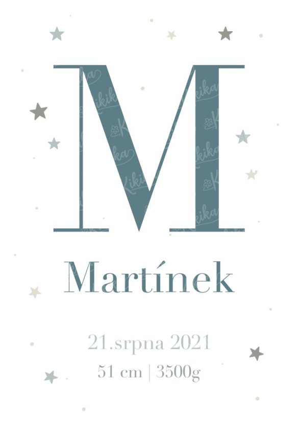 Personalizovaný dětský plakát s iniciálou a údaji o narození | KIKIKA