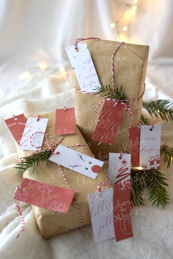 Vánoční cedulky červenobílé s veselýmá motivy | Kikika