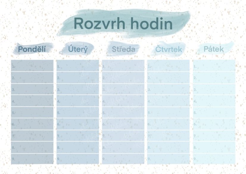 Rozvrh hodin v modrých pastelových odstínech umístěný v dětském pokoji – praktická pomůcka pro školní dny | KIKIKA