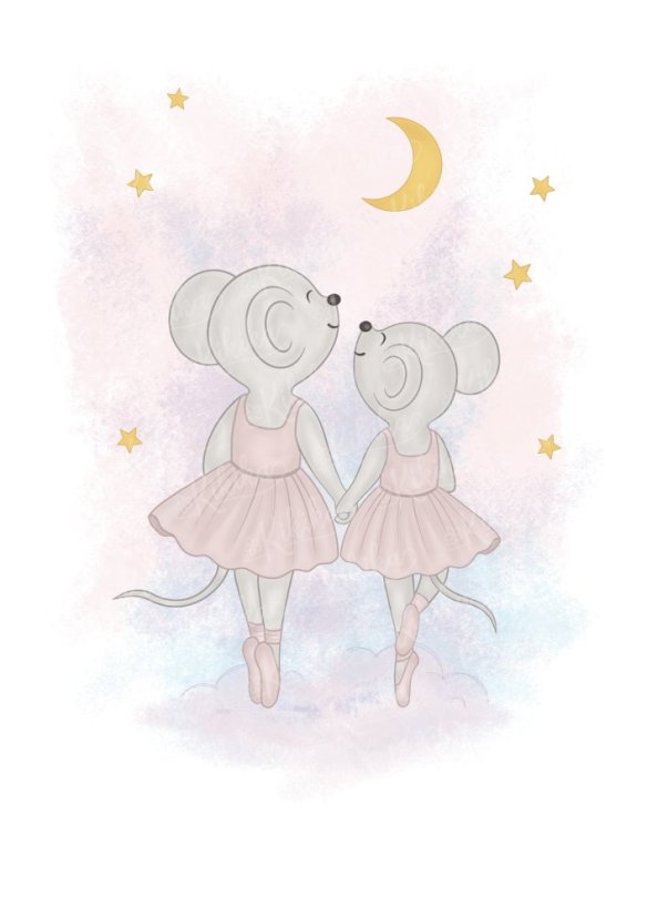 Myšky držící se za ruce – obrázek dvou tancujících baletek pod hvězdami | KIKIKA