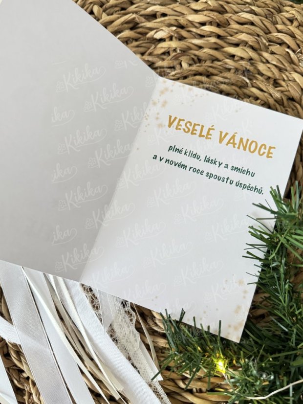 Vánoční přání - Zlatozelená - Motiv přáníčka: Chaloupka