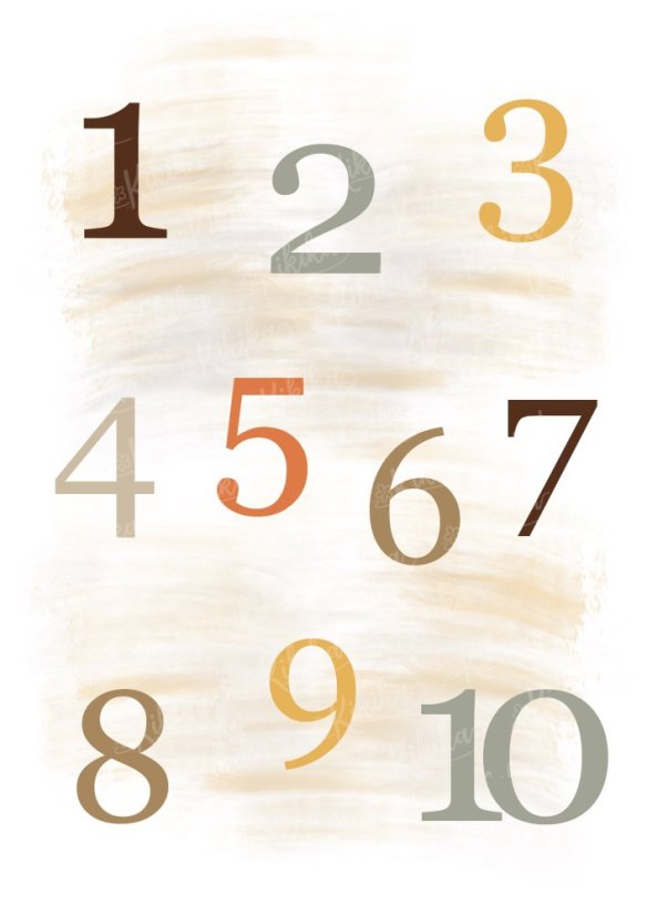 Lesní plakát s čísly od 1 do 10 v přírodních tónech. | KIKIKA