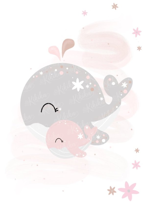 Plakát s ilustrací velryby v růžových tónech. | KIKIKA