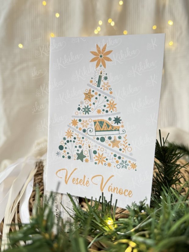 Vánoční přání - Stromečky - Motiv přáníčka: Zlato-šedý stromeček
