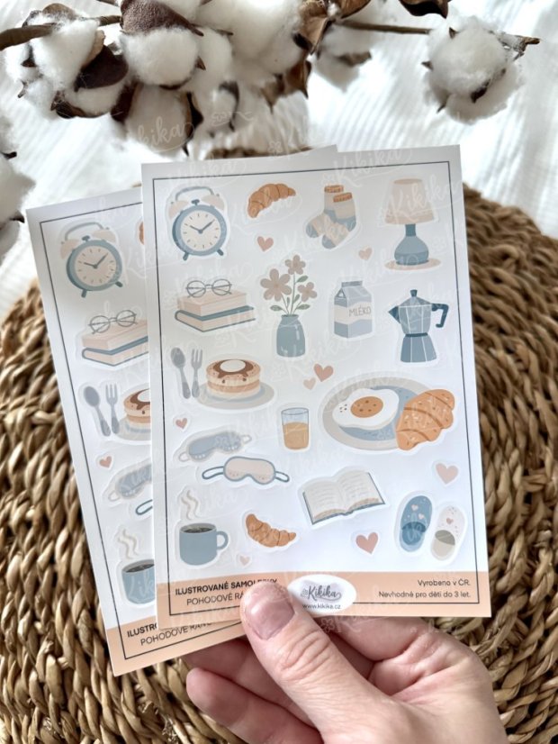 Arch samolepek - káva, kniha, snídaně