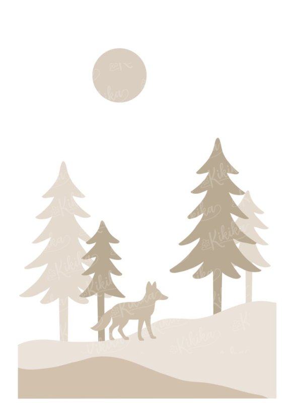 Dětský plakát s liškou uprostřed lesa – kolekce Siluety v lese | KIKIKA