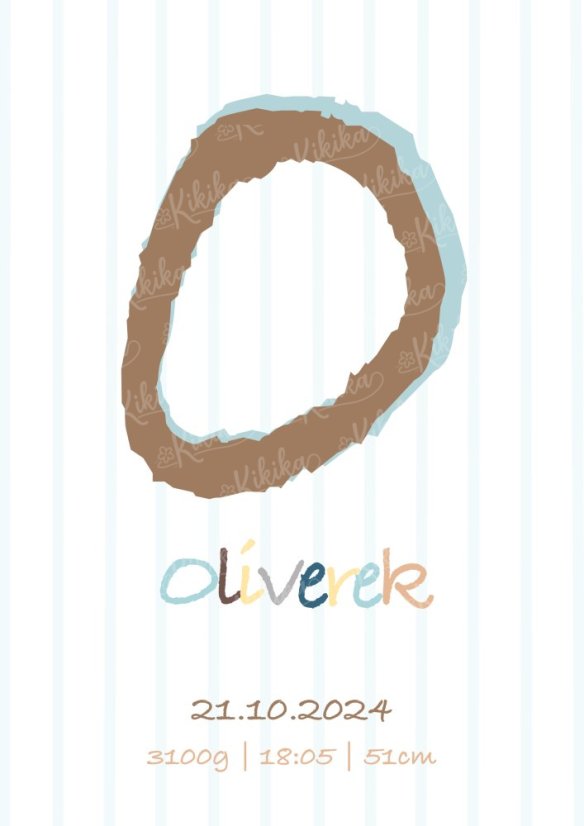 Personalizovaný plakát s iniciálou a údaji o narození chlapečka v pastelových barvách | KIKIKA