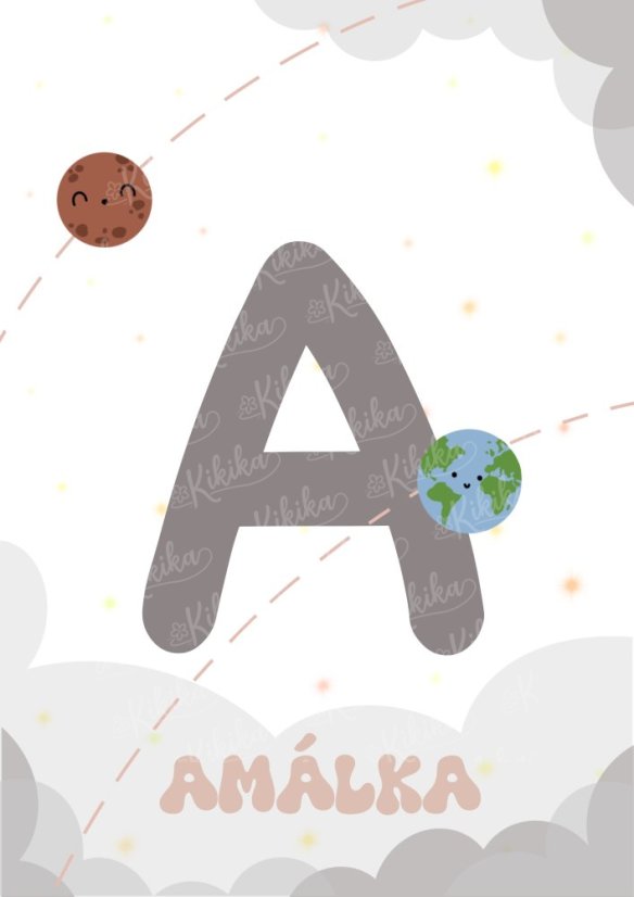 Personalizovaný vesmírný plakát s iniciálou a jménem v růžových tónech. | KIKIKA
