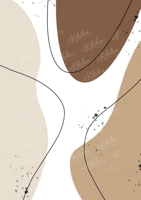 Plakát s jemnými barvami a černými liniemi, organické tvary v béžové a hnědé | KIKIKA