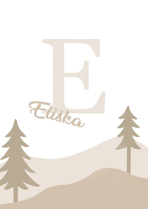 Personalizovaný dětský plakát s písmenem a jménem dítěte – kolekce Siluety v lese | KIKIKA