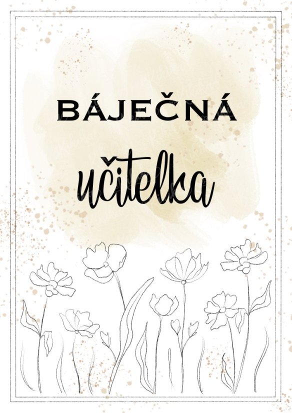 Detail plakátu s poděkováním pro učitele v béžové  barvě – elegantní písmo a přírodní motivy | KIKIKA