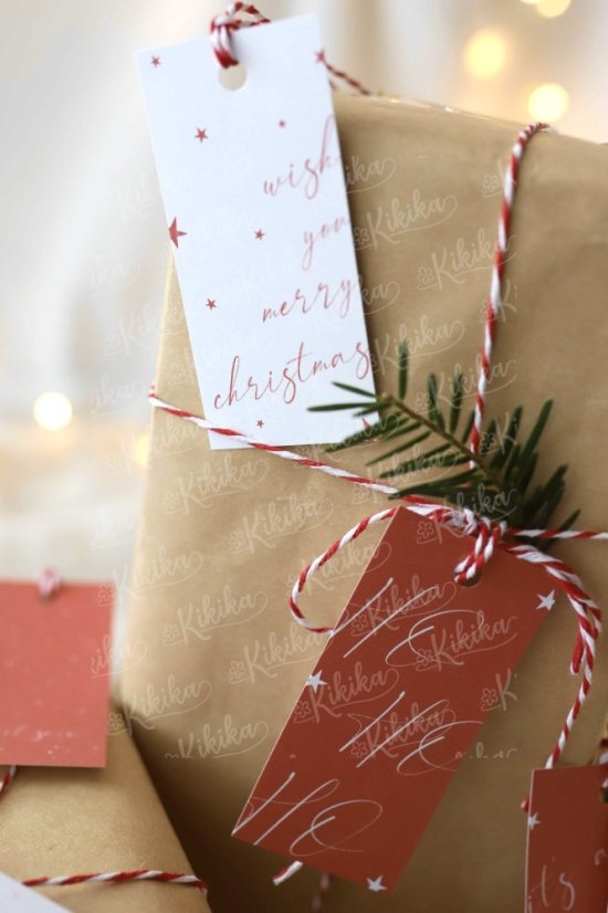 Vánoční visačky s červeným provázkem | Kikika
