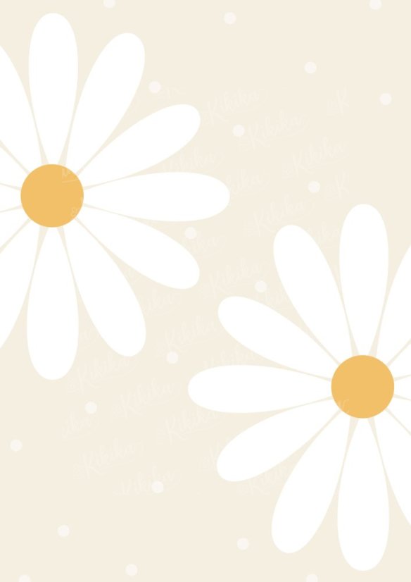 Plakát s ilustrací dvou kopretin v béžovo-bílých tónech. | KIKIKA