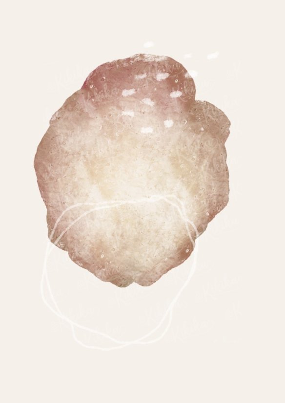 Akvarelový plakát s hnědou kruhovou skvrnou – jemná dekorace do ložnice od KIKIKA