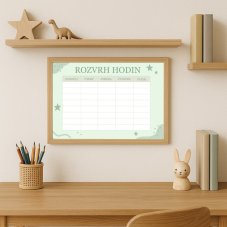 Dětský rozvrh hodin s hvězdičkami zavěšený nad psacím stolem – dekorace i školní pomůcka | KIKIKA