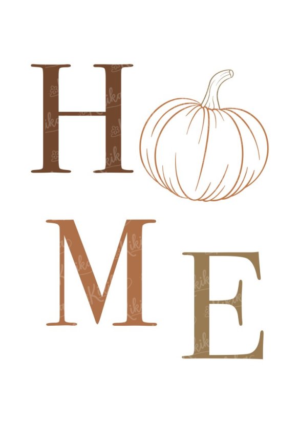 Minimalistický typografický plakát HOME s dýní | KIKIKA