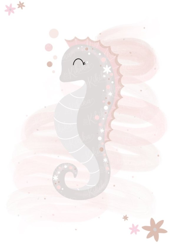 Plakát s ilustrací mořského koníka v růžových tónech. | KIKIKA