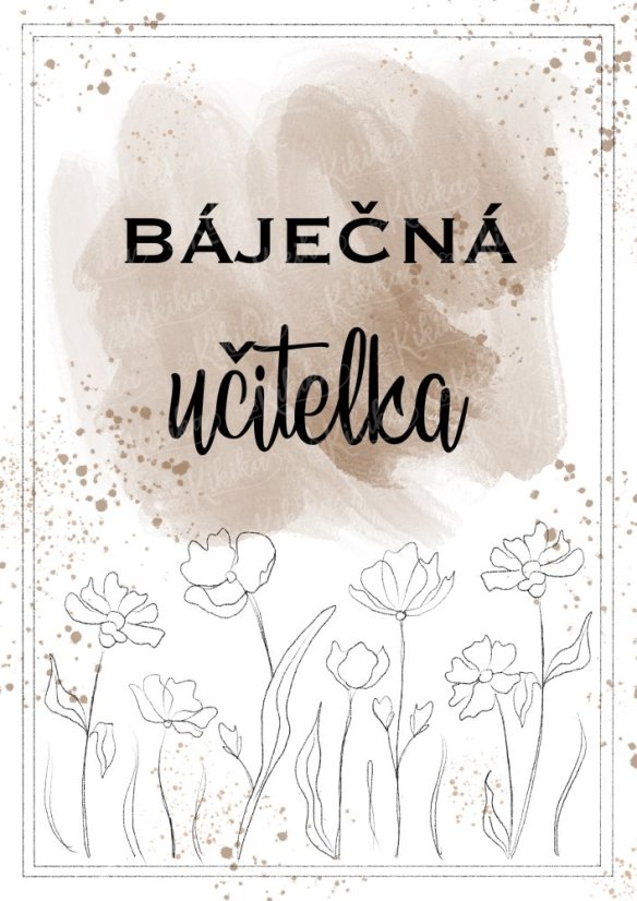 Detail plakátu s poděkováním pro učitele v hnědé  barvě – elegantní písmo a přírodní motivy | KIKIKA