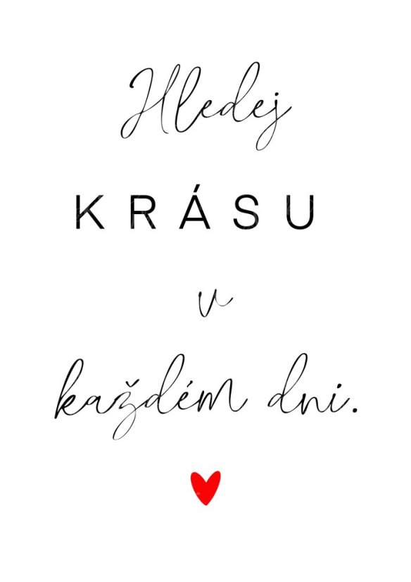 Minimalistický plakát s nápisem „Hledej krásu“ na bílém pozadí | KIKIKA