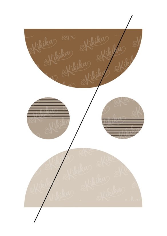 Minimalistický plakát s půlkruhem a úhlopříčkou v teplé hnědé barvě v boho stylu | KIKIKA