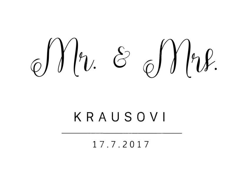 Personalizovaný plakát s nápisem „Mr. & Mrs.“, doplněný o příjmení a datum svatby, v elegantním minimalistickém designu | KIKIKA